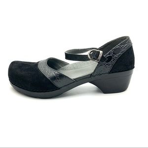 Dankso Sally Black Suede Leather Mary Jane Clogs Size 42